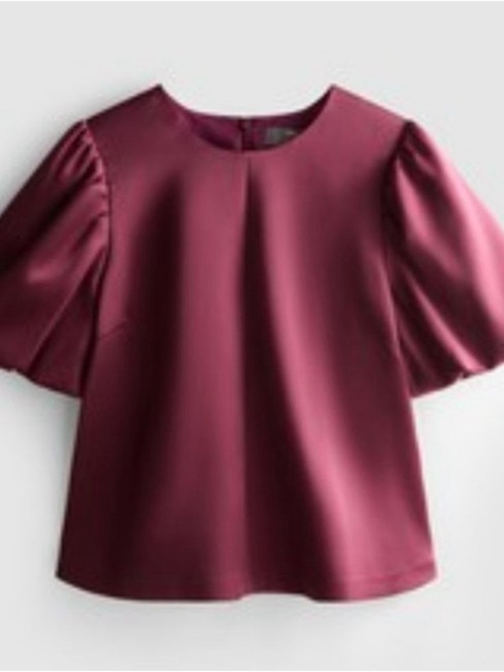 Primark Women's Puff Sleeve Round Neck Top in Burgundy